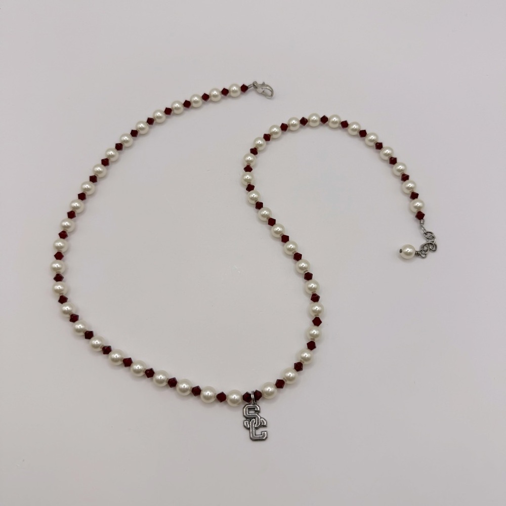 USC Trojans Sterling Silver, Crystal & Freshwater Pearl Necklace